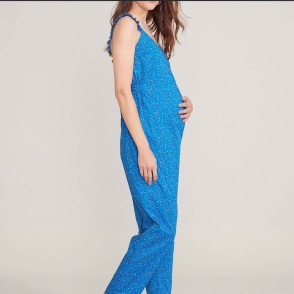 Hatch Daphne Maternity Jumpsuit Blue Ditsy Floral EUC Medium - Picture 2 of 8